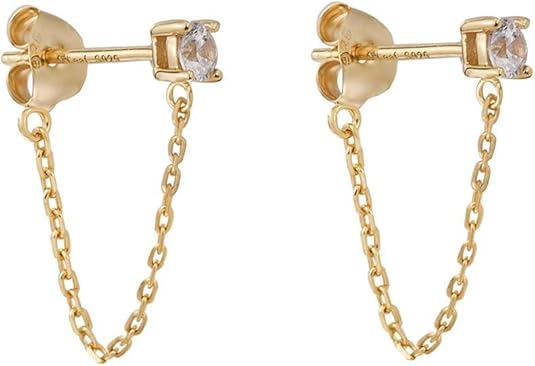 S.Leaf 925 Sterling Silver 18Karat Gold Plated Chain Earrings