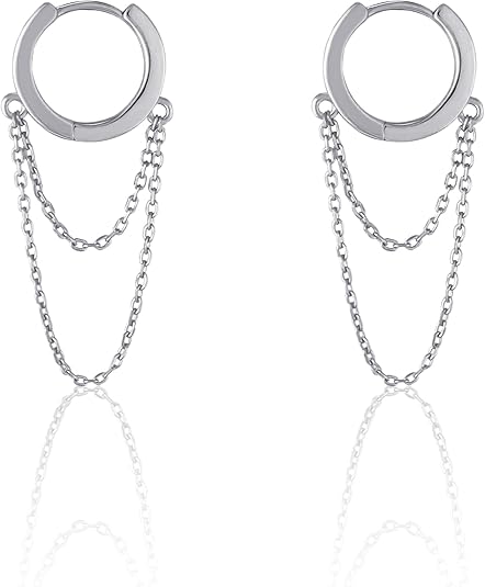 925 Sterling Silver Tassel Chain Hoop Earrings