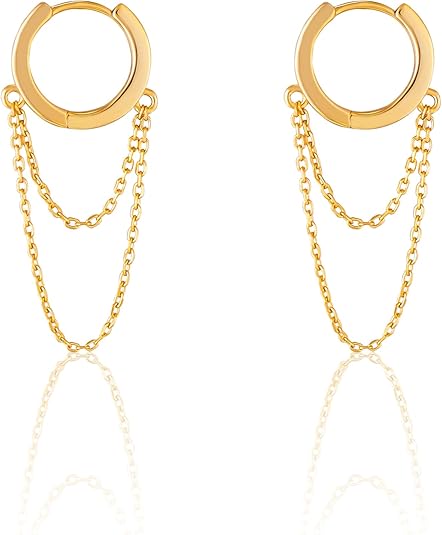 925 Sterling Silver Tassel Chain Hoop Earrings