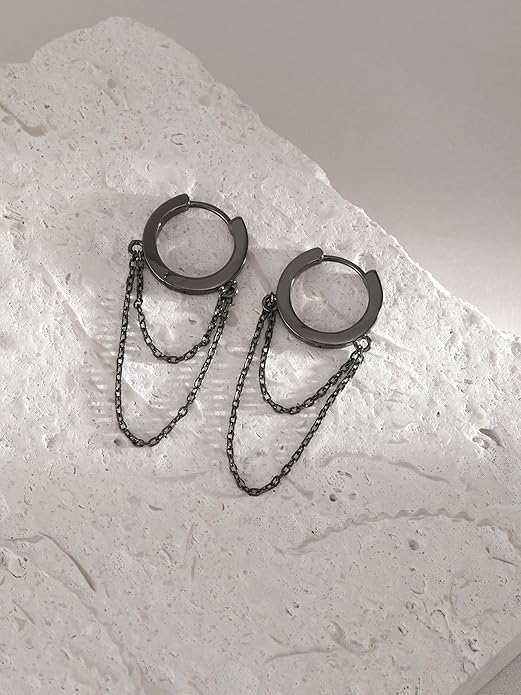 925 Sterling Silver Tassel Chain Hoop Earrings