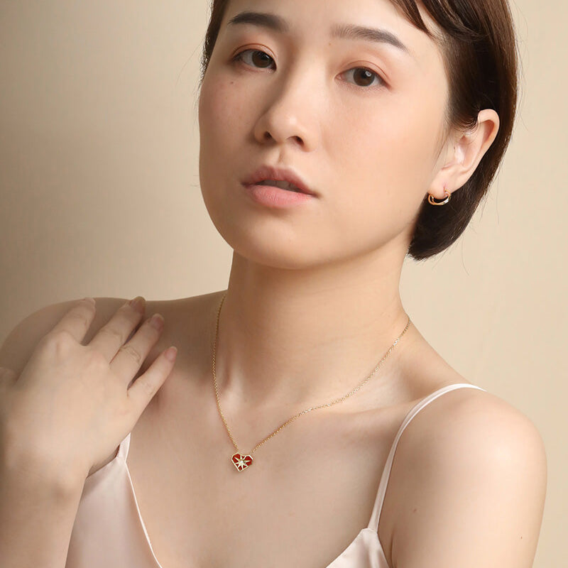 Sterling Silver Red Agate Heart Star Pendant Necklace