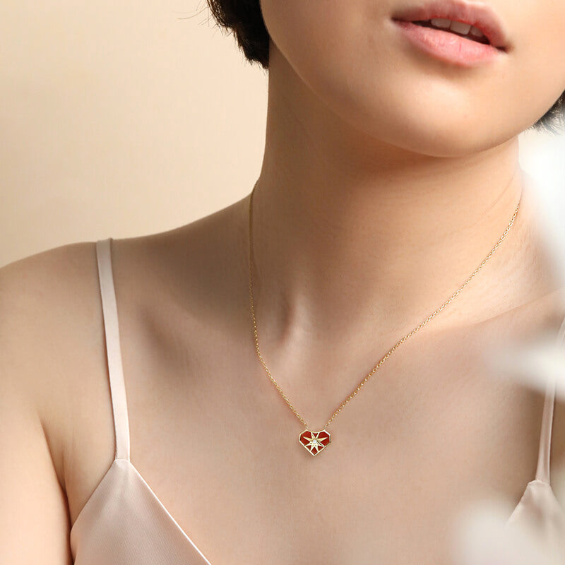 Red Agate Star Heart Pendant Necklace Gold
