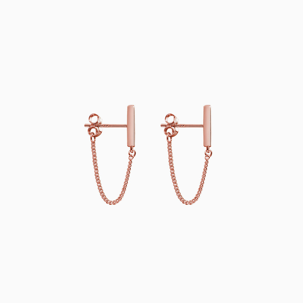 rose gold bar chain stud earrings