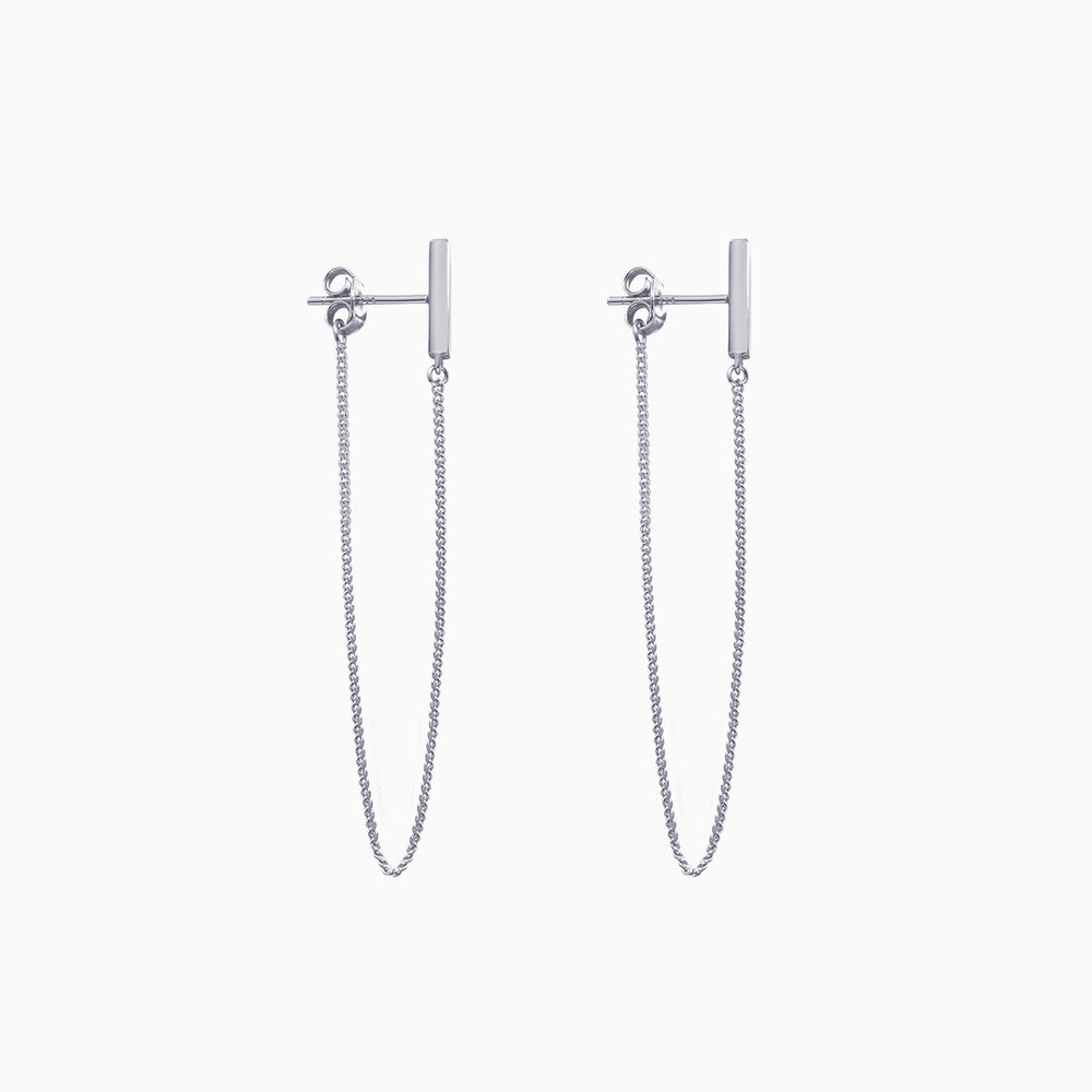 bar long chain dangle earrings sterling silver