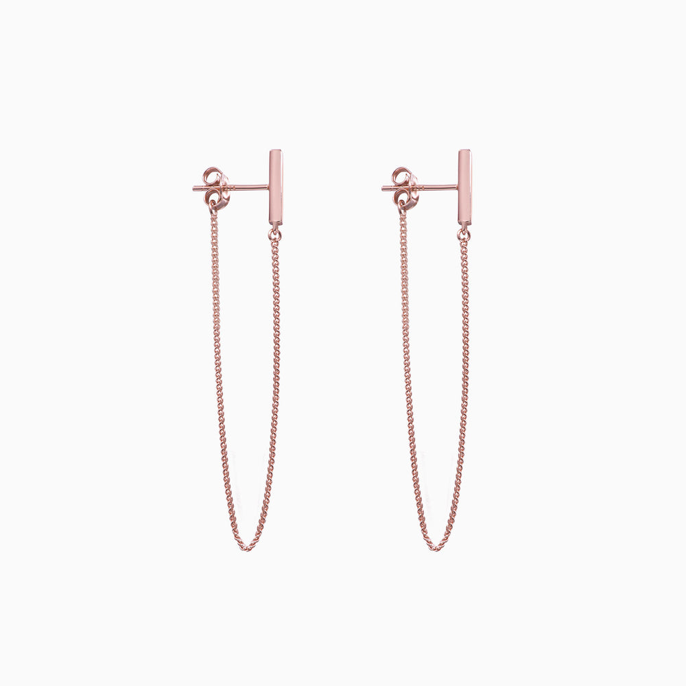 bar chain long dangle earrings rose gold