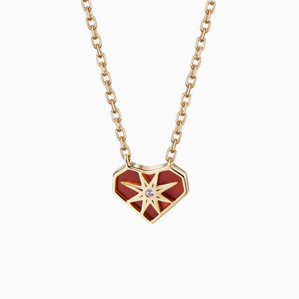 Agate Heart Star Signet Pendant Necklace for women