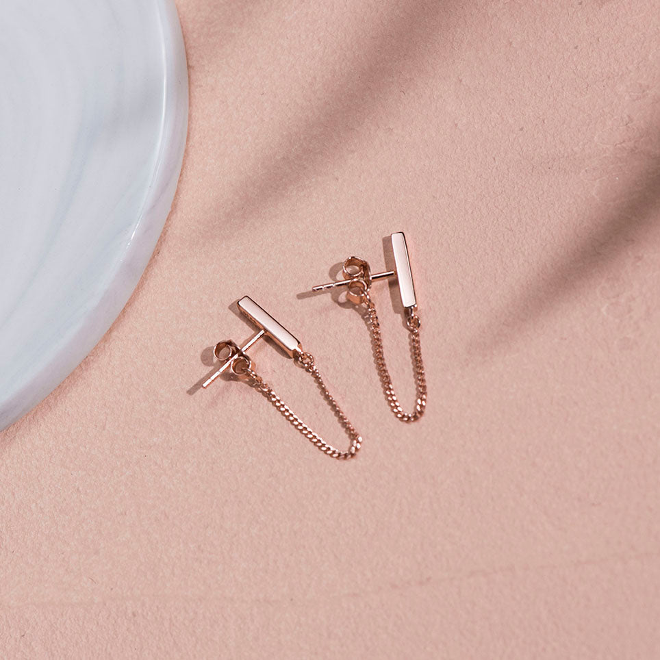 chain dangles bar earrings gift for her