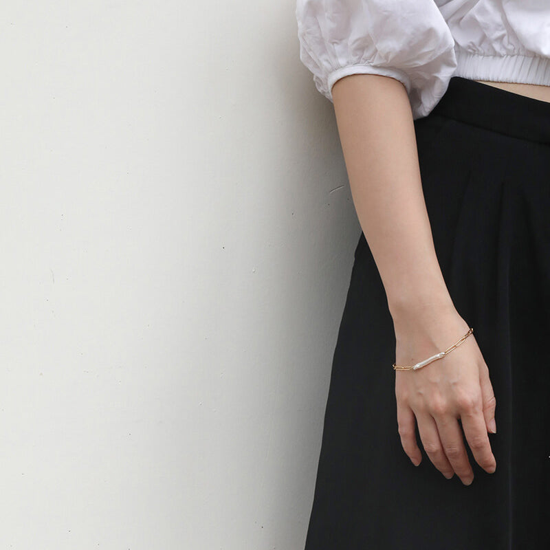 Gold Thick Chain Vintage Natural Baroque Pearl Bracelet gift ideas