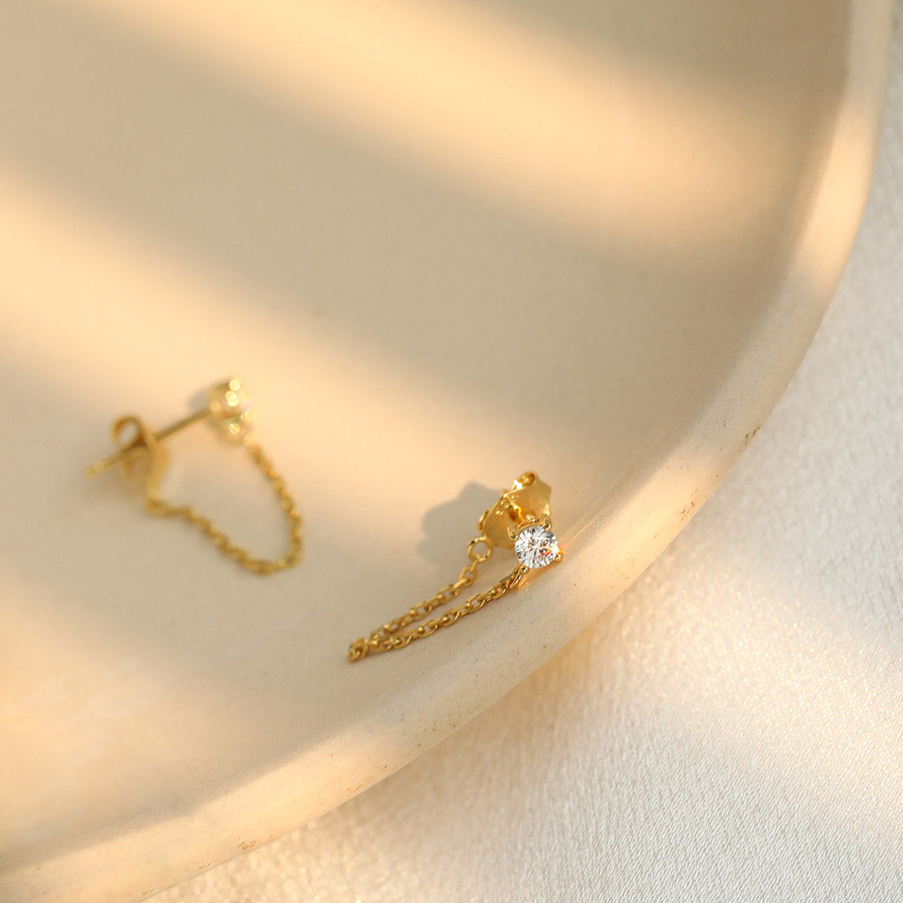 Cubic Zirconia Stud Chain Dangle Earrings