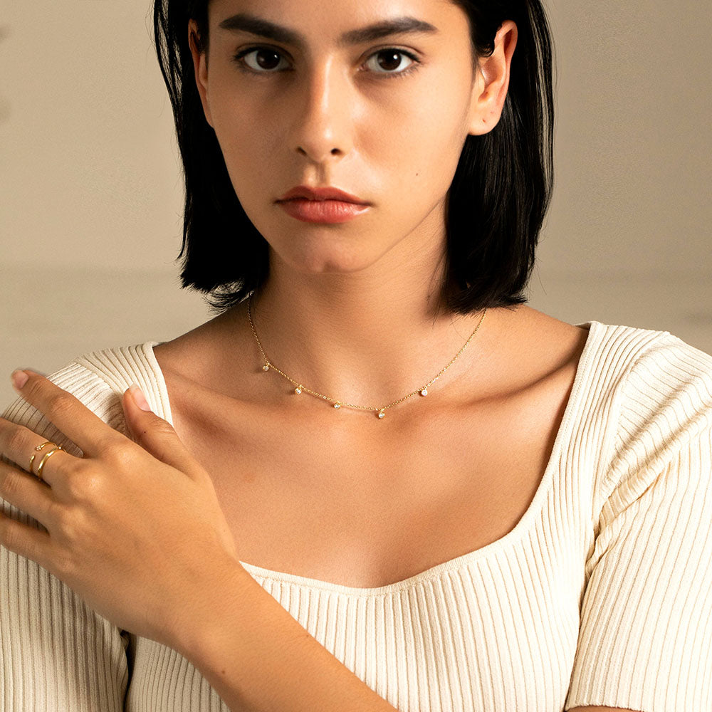 Gold mini CZ Pendant Choker Necklaces Thanksgiving Gifts