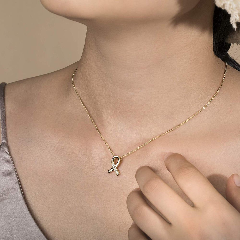 CZ Ribbon Necklace Gold