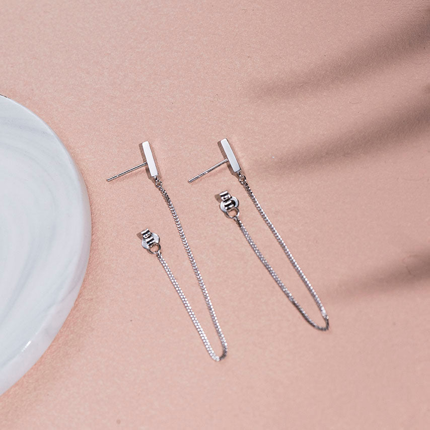 sterling silver earrings bar chain dangle earrings long