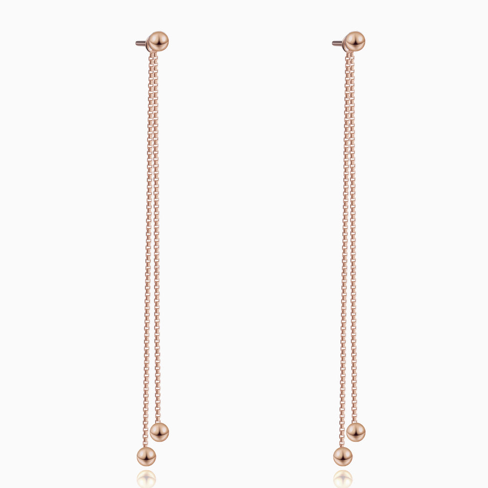 Balls Chain Long Dangle Earrings Rose Gold
