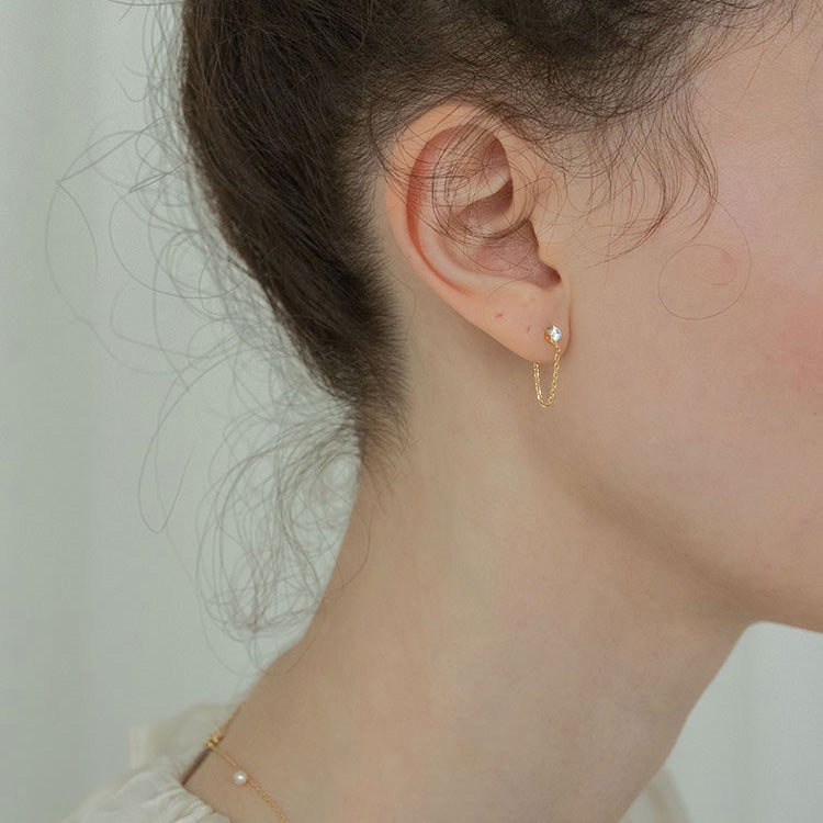 Dainty Cubic Zirconia Stud Chain Earrings sterling silver