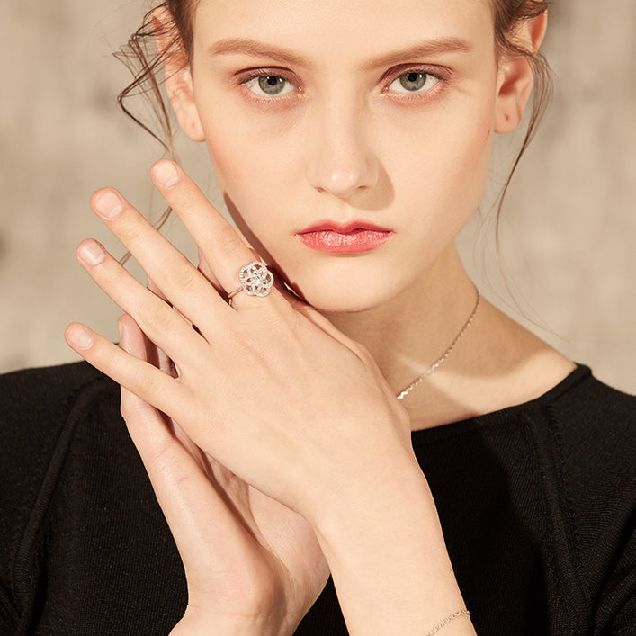 dianty Cubic Zirconia Camellia statement Ring gift idea