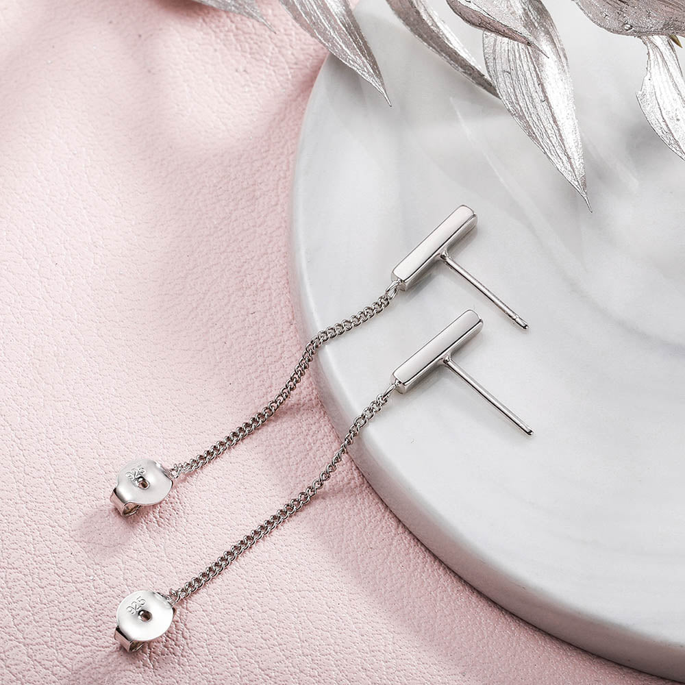 everyday bar earrings chain dangle earrings sterling silver