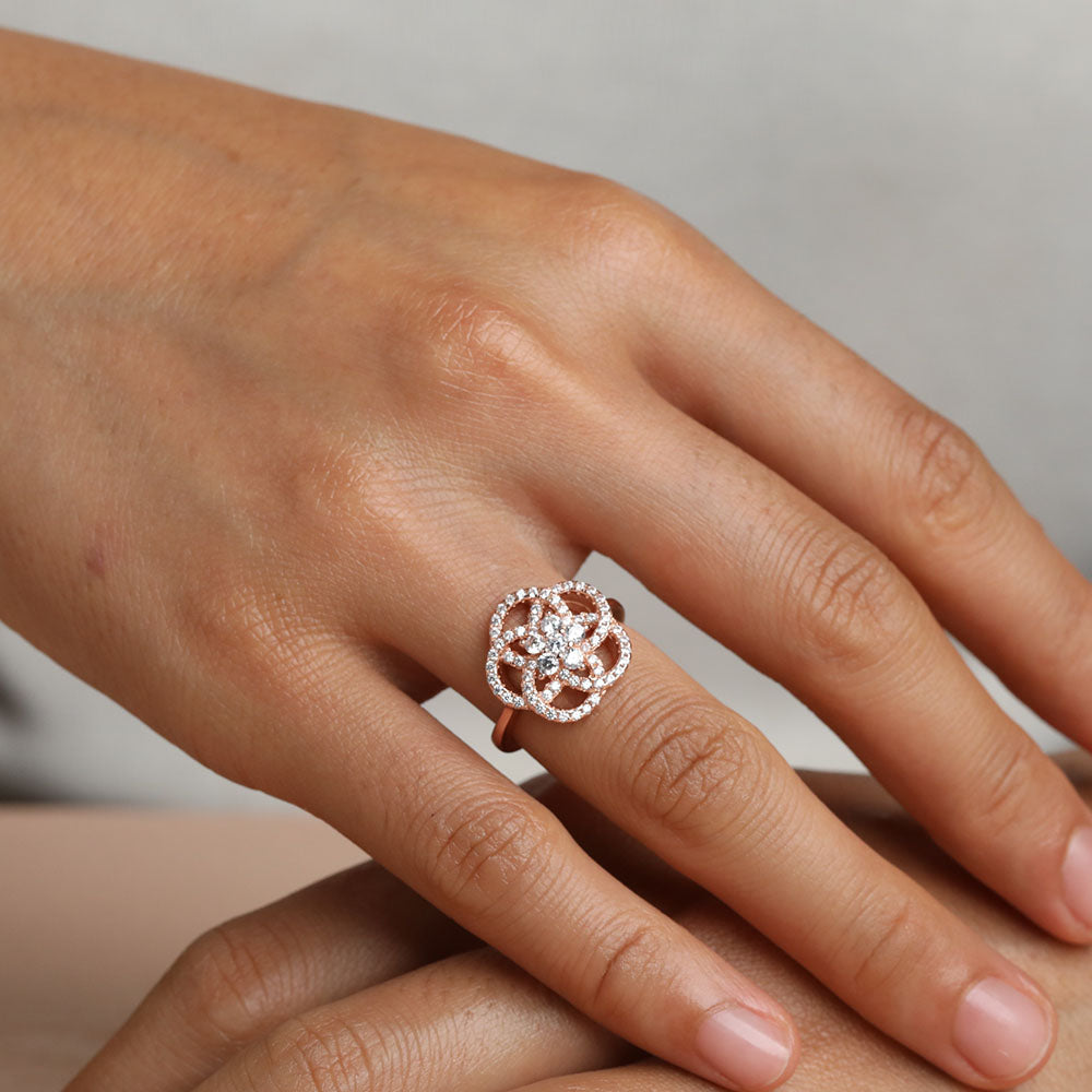 Cubic Zirconia Camellia cocktail Ring for women