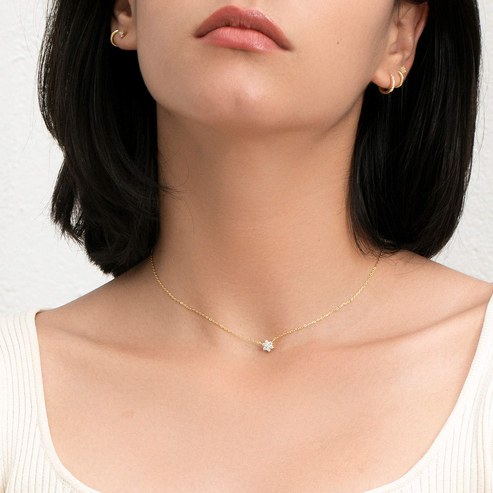 Dainty Cubic Zirconia Small Snowflake Necklace