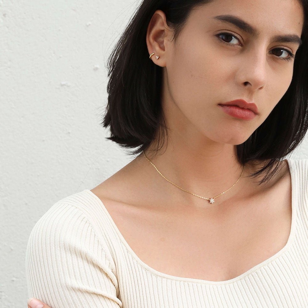 Tiny Snowflake CZ Floral Pendant Necklace Birthday gifts