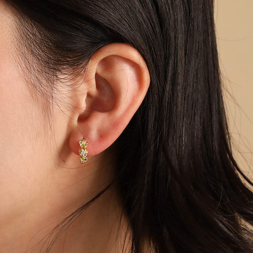 Cute cubic zirconia flower huggie hoop earrings