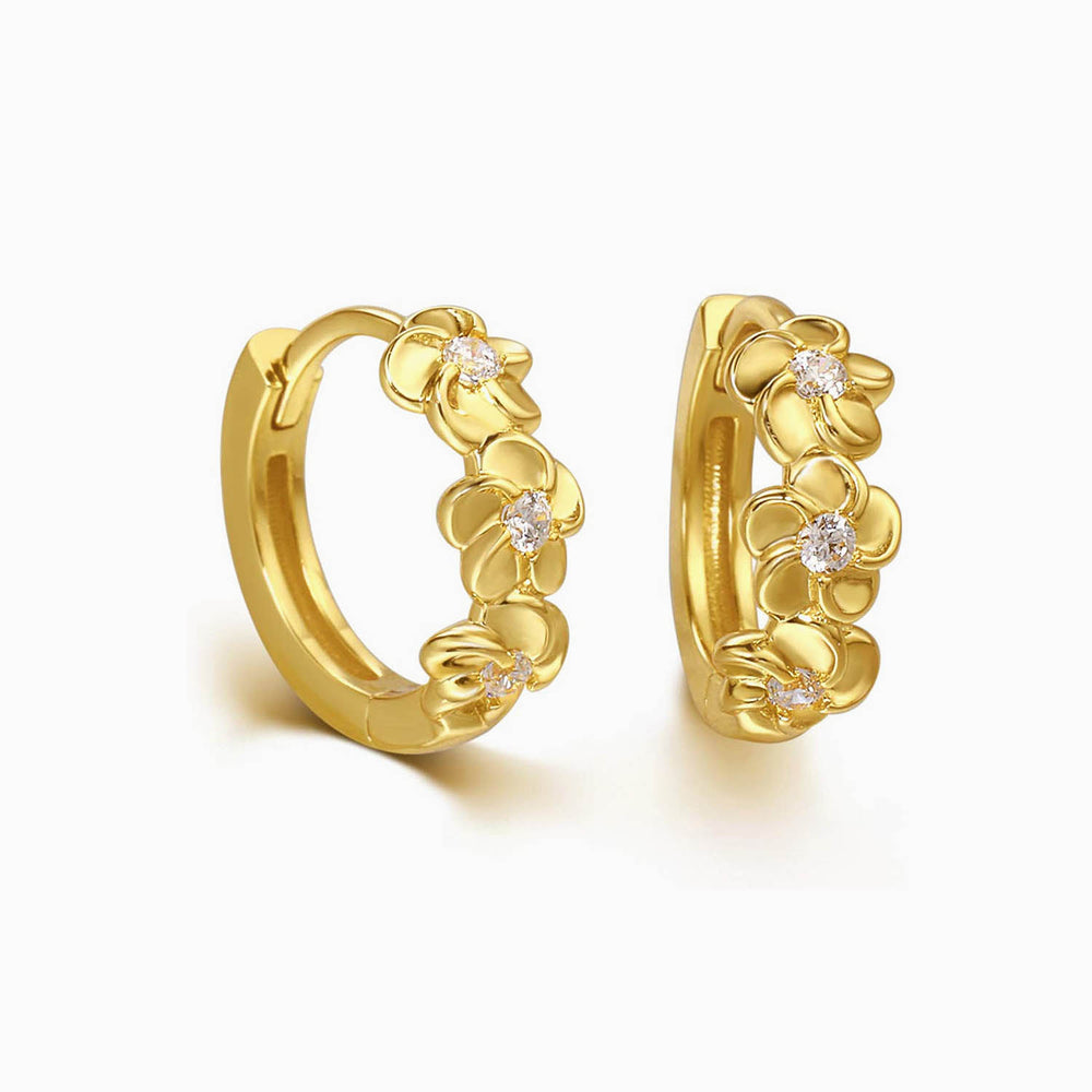 blossom flower huggie hoop earrings gold
