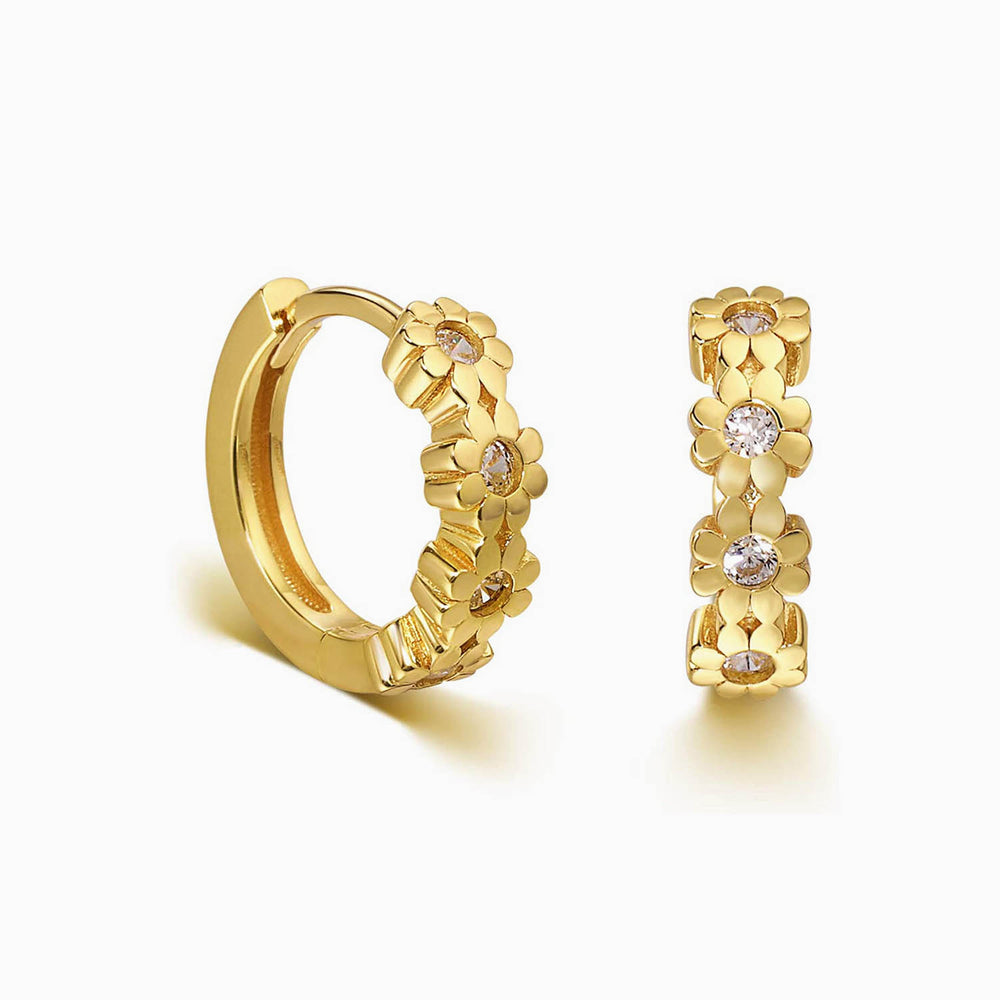 Small Daisy Huggie Hoop Earrings Gold