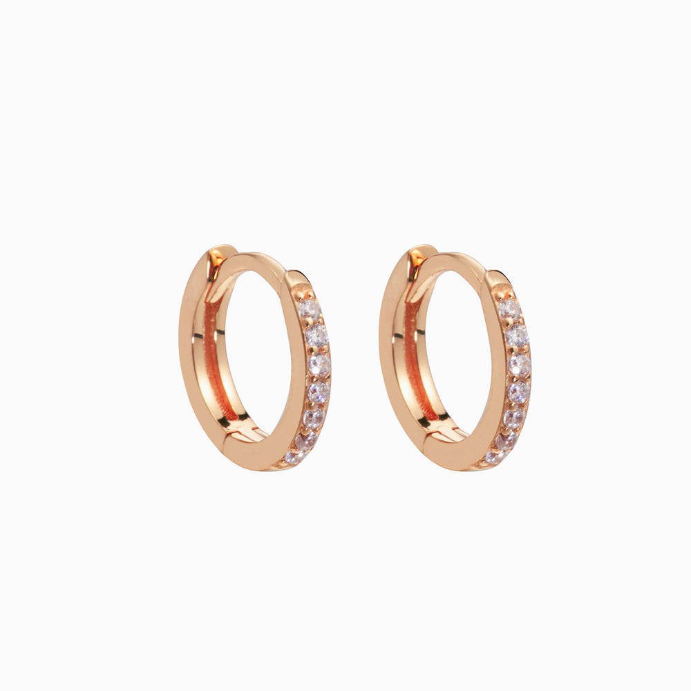 rose gold huggie hoops mini hoop earrings CZ