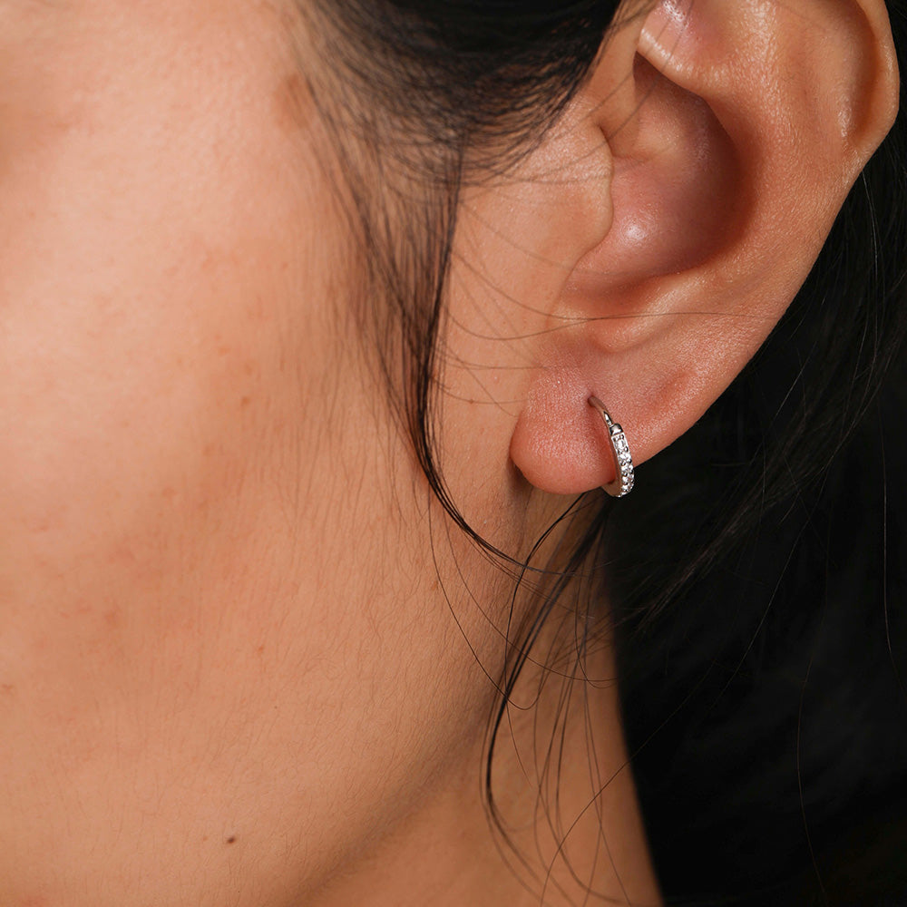 Tiny floral hoop earrings silver huggie hoops