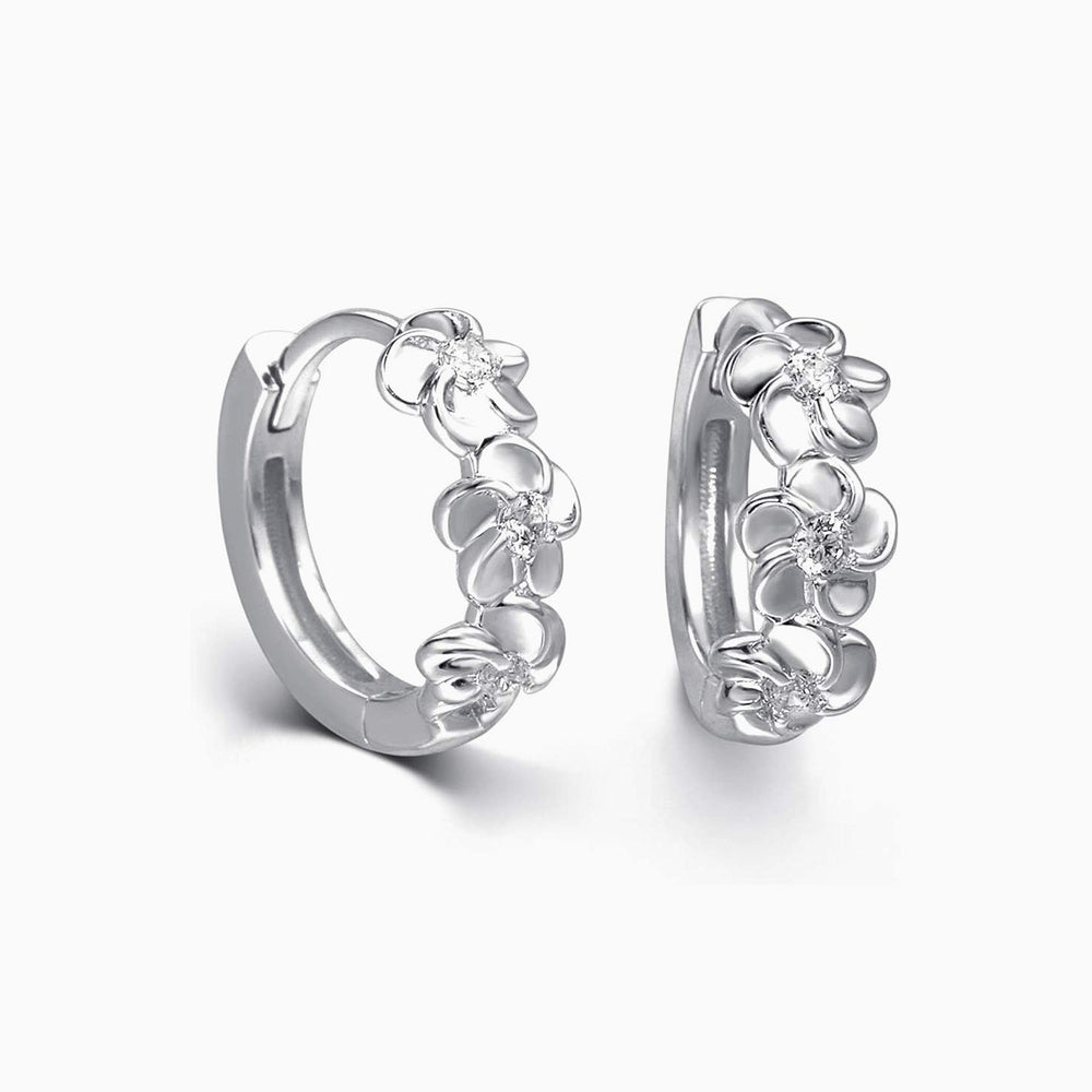 Flower Blossom Huggie Hoop Earrings silver