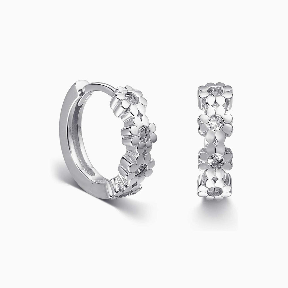 Daisy Flower Huggie Hoop Earrings silver hoops